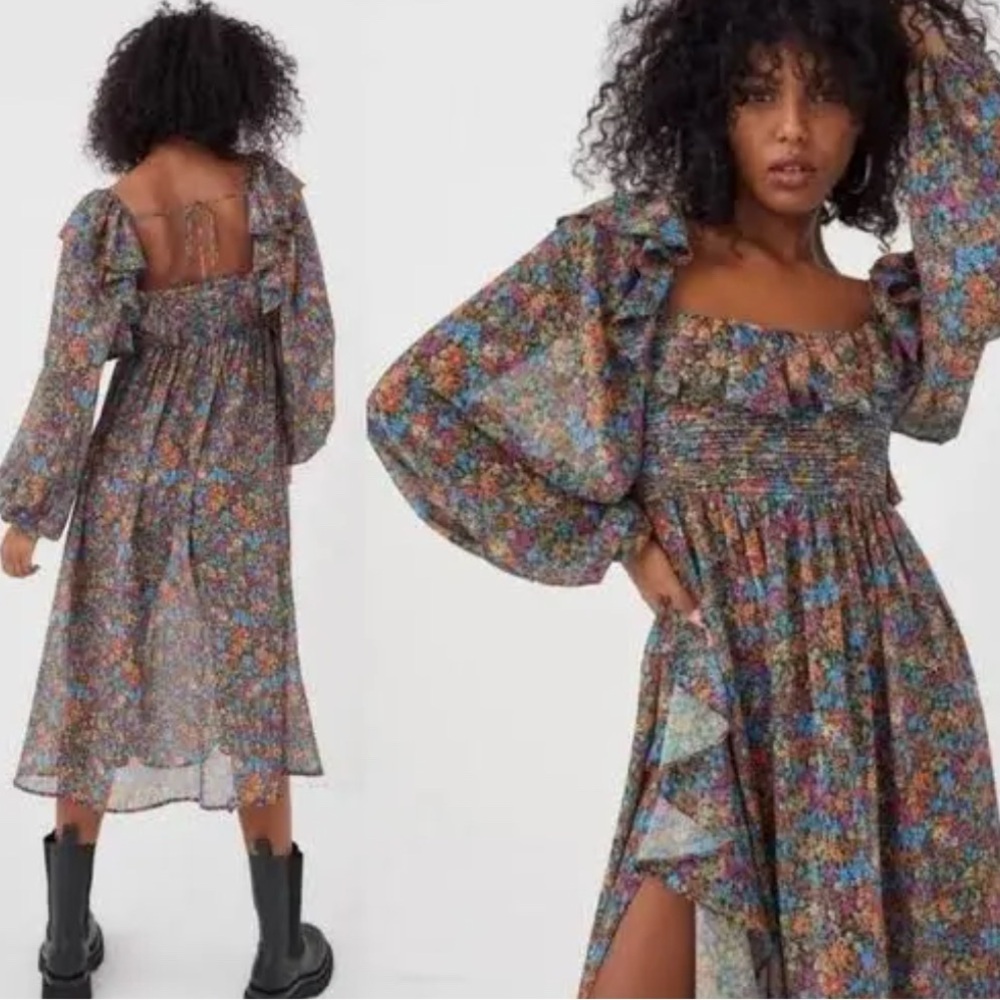 For Love And Lemons Brittany Floral Print Long Sleeve Midi Dress. NWT. Size S